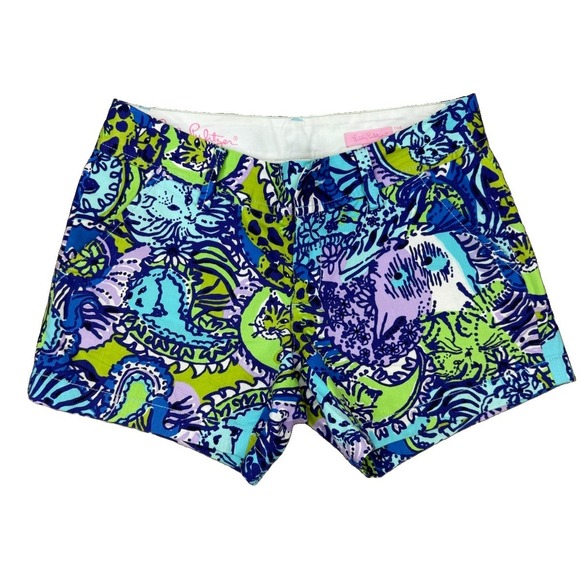 Lilly Pulitzer Pants - Lilly Pulitzer Shorts Women's 2 Blue Purple  Callahan Tropical Cat Cotton Preppy